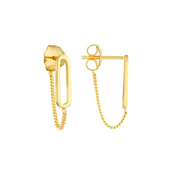 14k Yellow Gold Front To Back Paper Clip and Curb Earrings Clip on Earring for Women