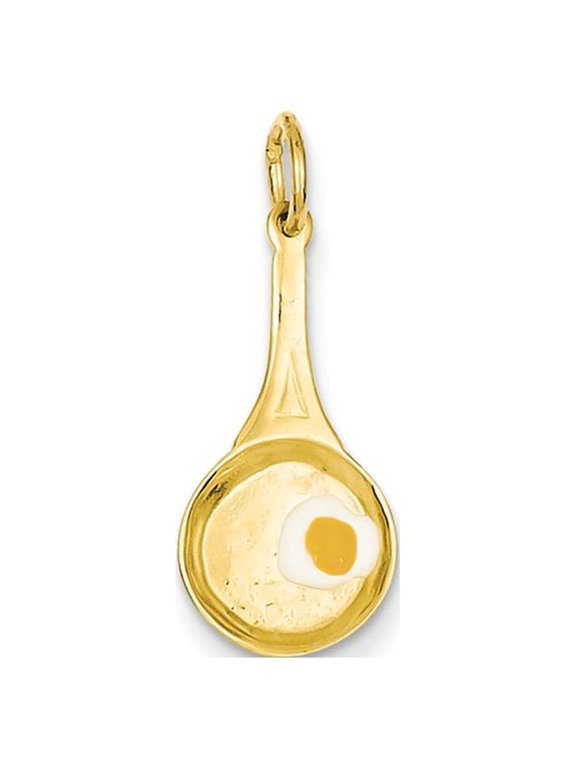 14k Yellow Gold Frying Pan w/Enameled Egg Charm