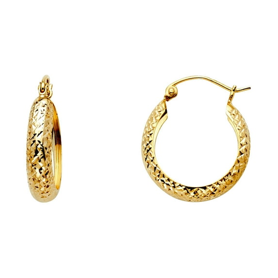 14k Yellow Gold Full Sparkle-Cut Half Dome Hoop Earrings 18x18mm Hoop Earring for Women - 1.1 Grams