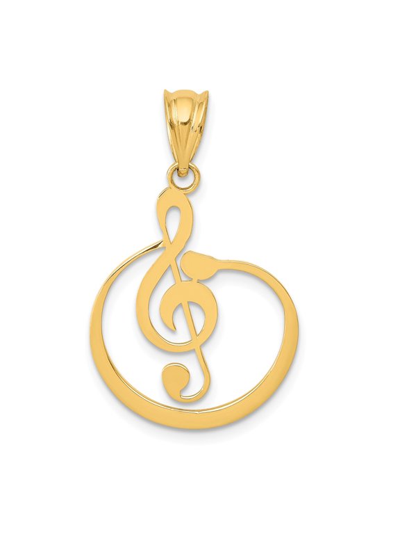 14k Yellow Gold G Clef Musical Note Pendant Charm