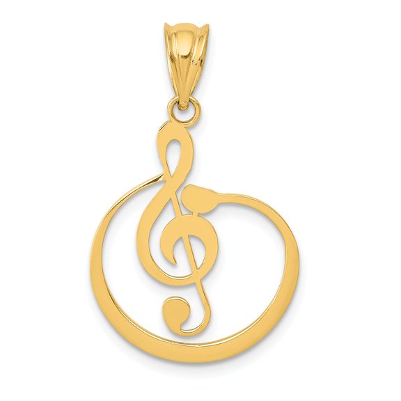 14k Yellow Gold G Clef Musical Note Pendant