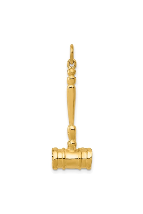 14k Yellow Gold Gavel Pendant Charm for Men and Women, Polished Legal Symbol Jewelry, Unisex Law and Justice Accessory for Lawyers, Judges, Legal Professionals