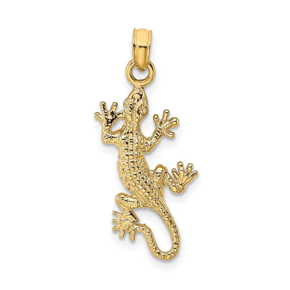 14k Yellow Gold Gecko Pendant for Women or Unisex, Textured Lizard Charm Symbolizing Transformation and Spiritual Awareness, Nature Inspired Reptile Animal Jewelry