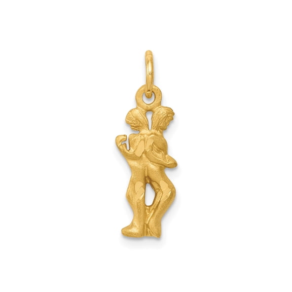 14k Yellow Gold Gemini Zodiac Pendant with Mirror Twin Figures, Unisex Astrology Charm, Horoscope Necklace Symbolizing Duality and Communication