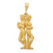 14k Yellow Gold Gemini Zodiac Twin Figures Pendant Charm, Satin Astrology Jewelry for Women