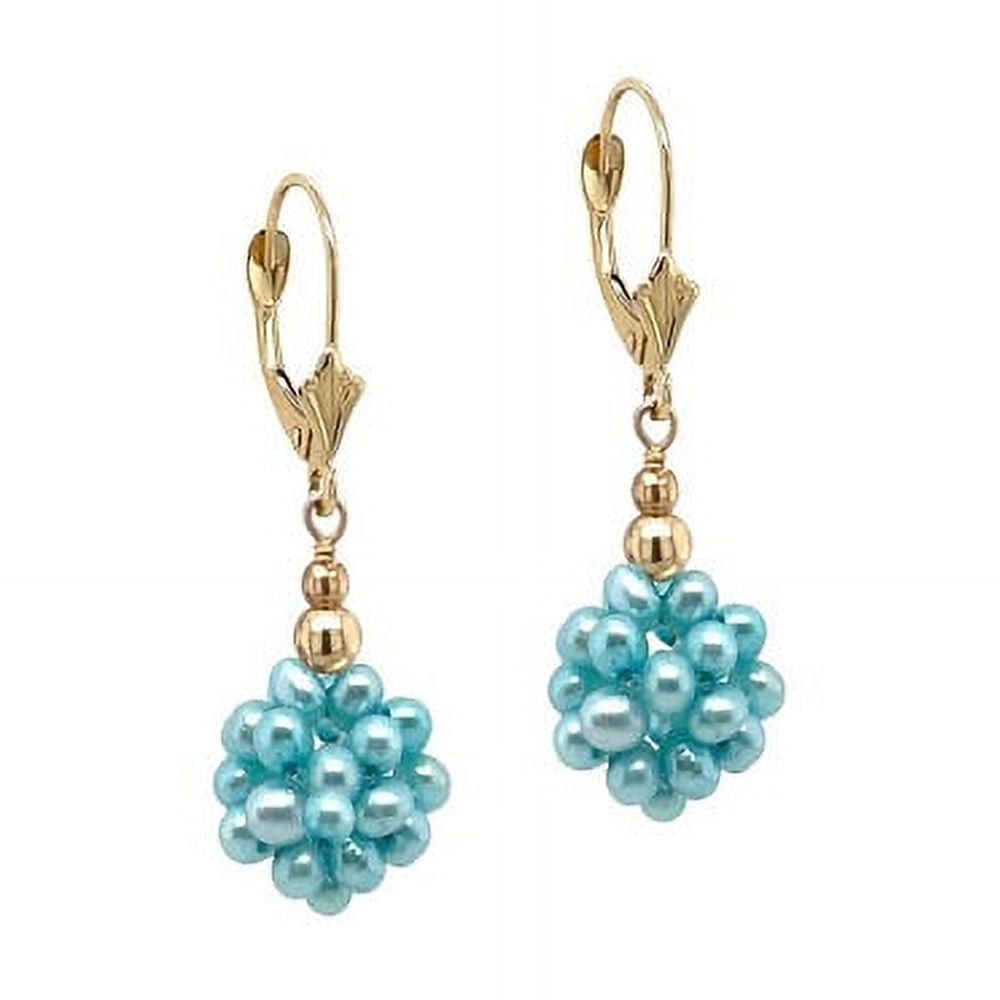 KOHINOORGEMS 14k Yellow Gold Genuine Ball Fresh Water Pearl ( Blue ) with Leverback Earrings