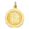 thumbnail image 1 of 14k Yellow Gold Girl Head on .013 Gauge Engravable Scalloped Disc Charm, 1 of 3