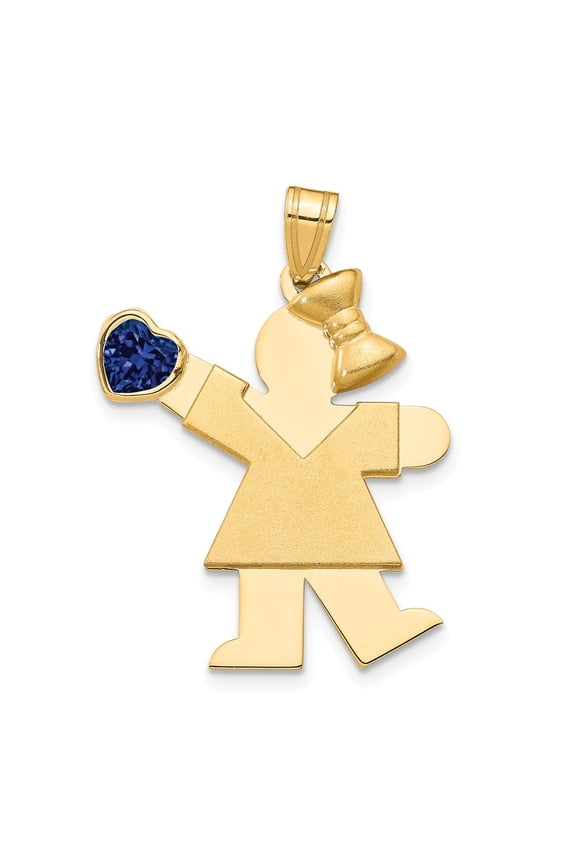 14k Yellow Gold Girl with CZ September Birthday Month Colored Stone Charm