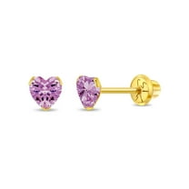 14k Yellow Gold Girls Simulated Tourmaline Birthstone Heart Screw Back Earrings