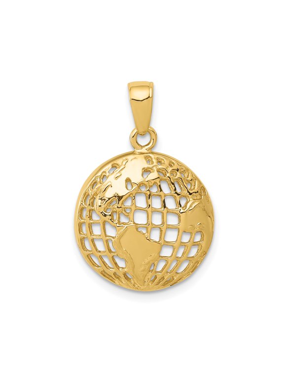 14k Yellow Gold Cutout World Map Globe Pendant Charm, Polished Travel Earth Design