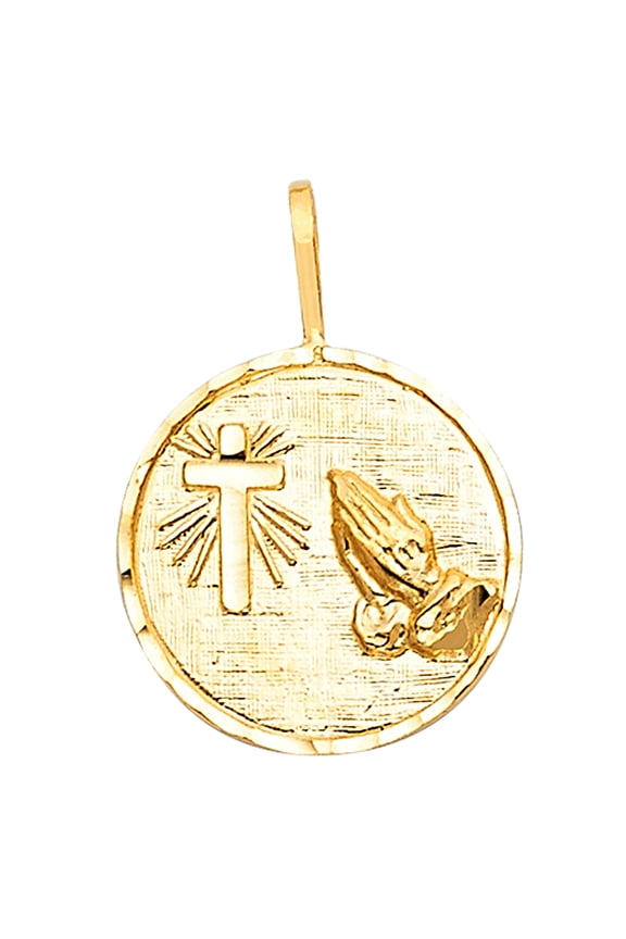 14k Yellow Gold Glory Be to God Praying Hands Prayer Medal Pendant Baptism Charm Jewelry Female