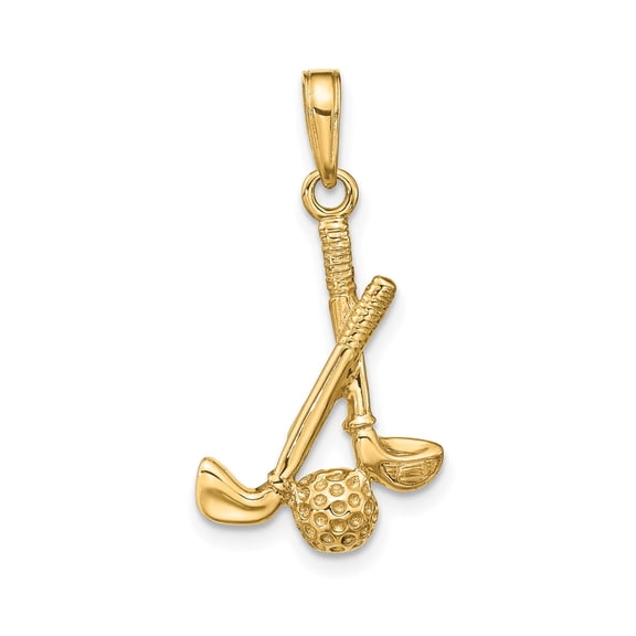 14k Yellow Gold Golf Club and Ball Pendant Charm, Textured Sports Jewelry for Men