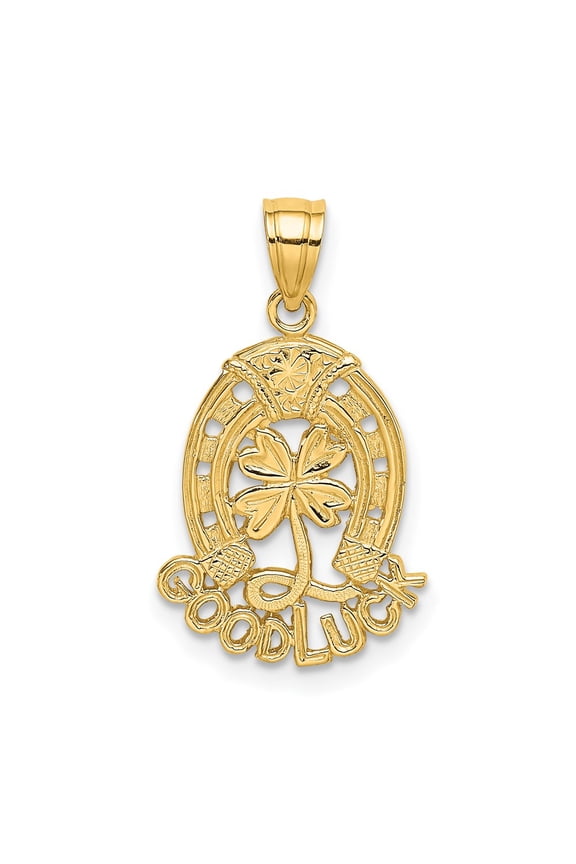 14k Yellow Gold Good Luck with Horseshoe and Clover Charm Pendant Fine Jewelry For Women Gifts For Her
