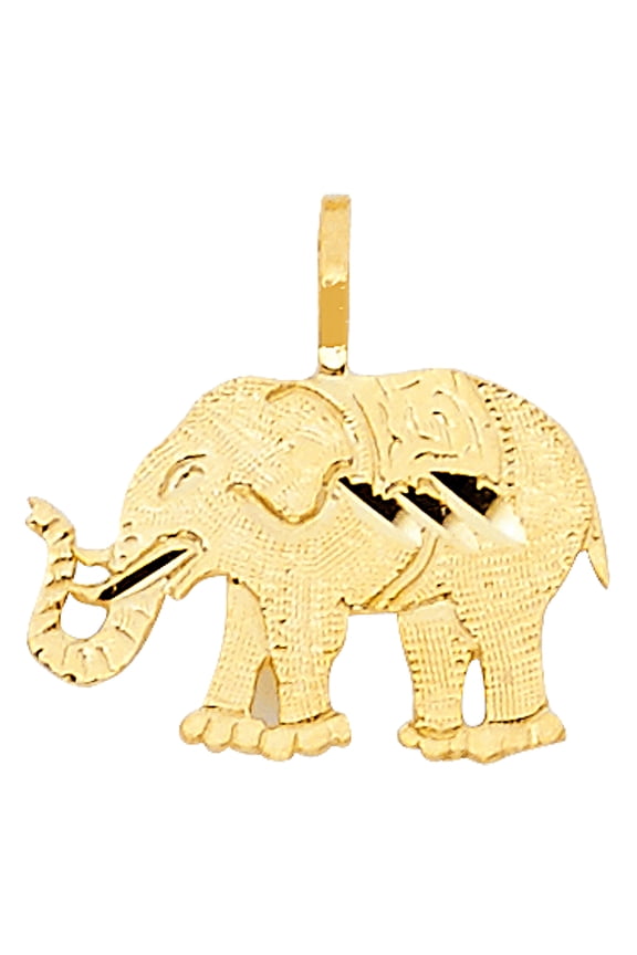 14k Yellow Gold Good luck Elephant w/ Trunk Up Pendant Diamond-Cut Charm Jewelry Female Unisex