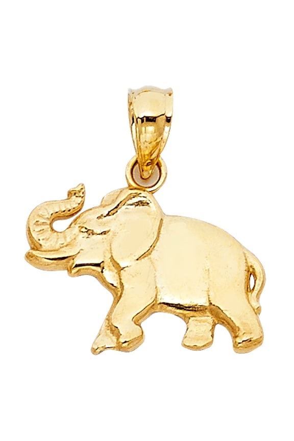 14k Yellow Gold Good luck Elephant with Trunk Up Pendant Gift Charm Jewelry Female Unisex