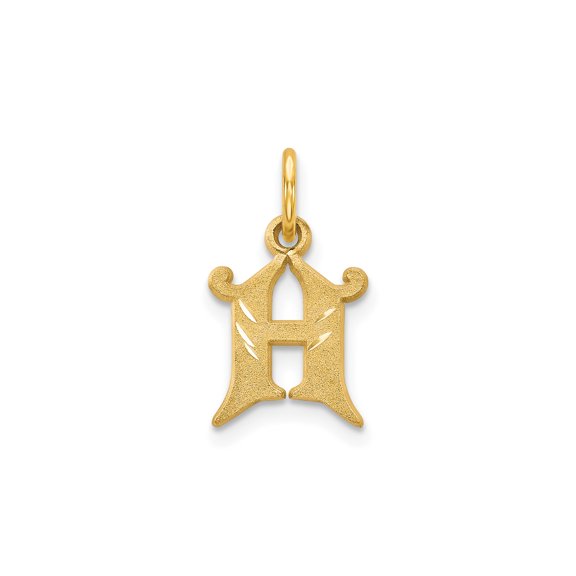 14k Yellow Gold Gothic Initial H Pendant Charm for Women or Unisex Wear, Ornate Alphabet Jewelry Symbolizing Identity and Style, Monogram Letter Accent for Necklaces and Layering