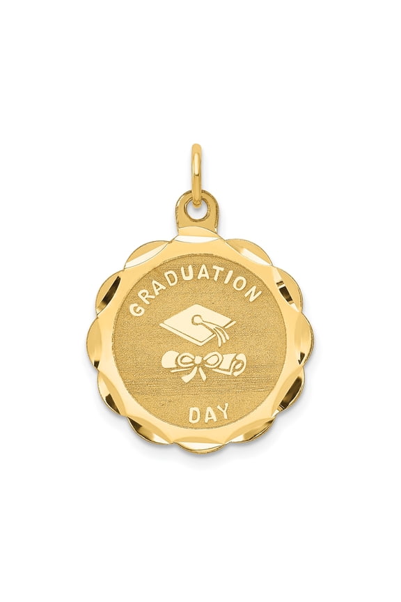 14k Yellow Gold Graduation Pendant for Men and Women, Polished Medallion with Cap and Diploma, Academic Milestone Jewelry Charm for Necklace