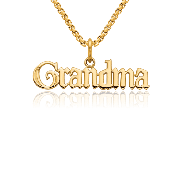 14K Solid Yellow Gold Grandma Necklace Nana Charm Grandmother Pendant
