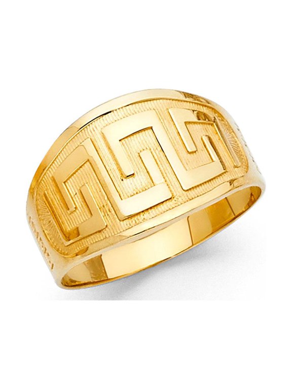 14k Yellow Gold Greek Design Ring Tapered Band Diamond Cut Polished Finish Genuine Solid 11MM Size 7
