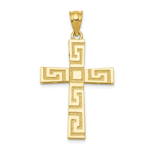 14k Yellow Gold Greek Key Cross Pendant Charm