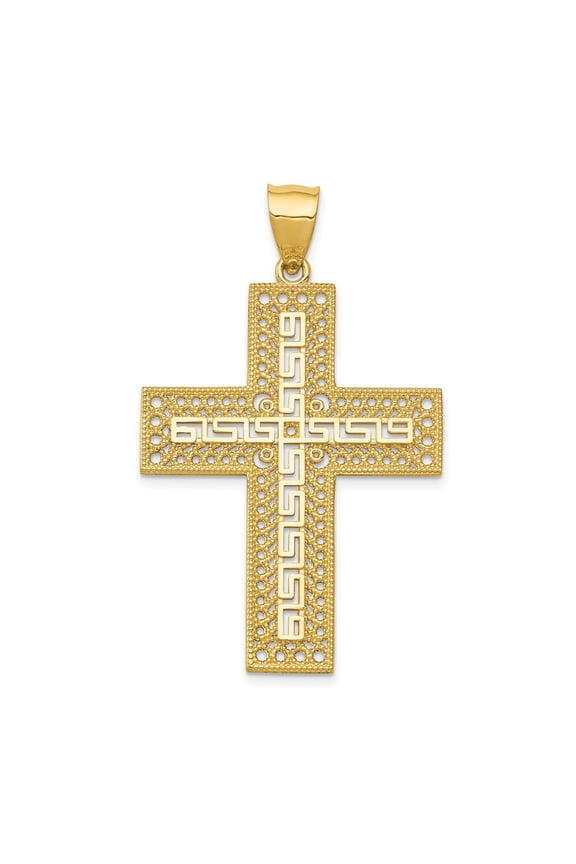 14k Yellow Gold Greek Key Filigree Cross Pendant Fine Jewelry For Women Gifts For Her