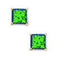 thumbnail image 1 of 14k Yellow Gold Green 4x4mm Square Simulated Opal Earrings, 1 of 2