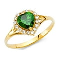 thumbnail image 1 of 14k Yellow Gold Green CZ Heart Halo Ring Love Band Cocktail Ring Fashion Polished Fancy Size 6, 1 of 1