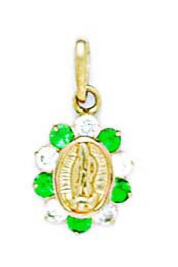 14k Yellow Gold Green Cubic Zirconia Small Virgin Mary Pendant - Measures 17x9mm