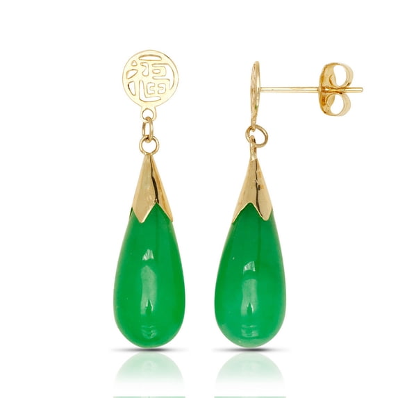 14k Yellow Gold Green Dyed Jade Teardrop Drop Earrings (5mm X 28mm) Dangle Earring for Women