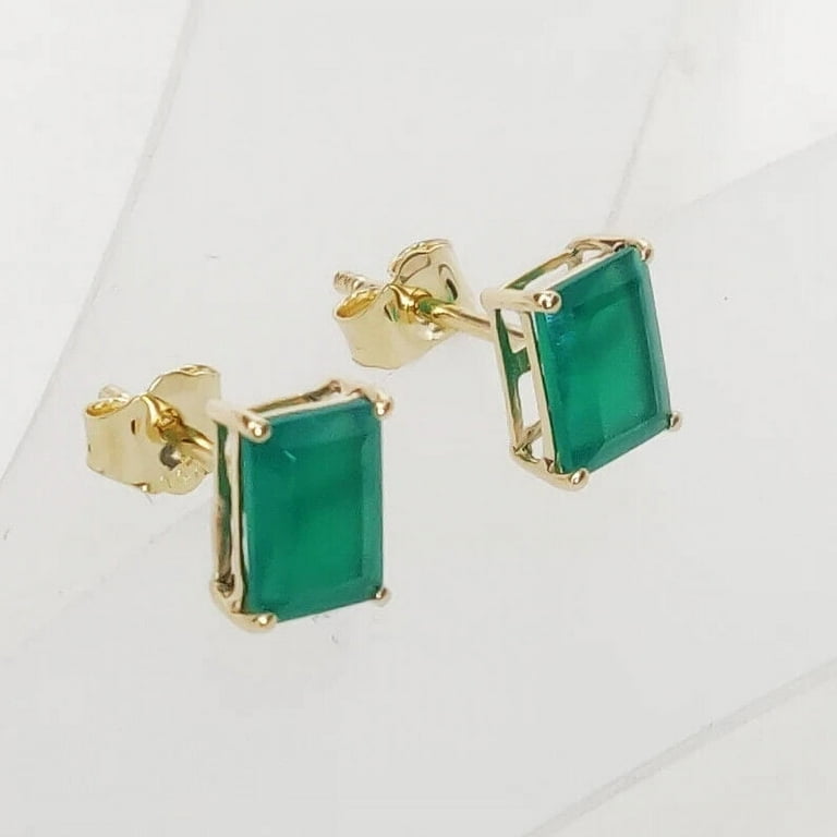 14k Yellow Gold Green Emerald Stud Earrings Natural Emerald Studs Earring