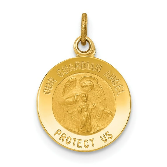 14k Yellow Gold Guardian Angel Medal Charm Pendant
