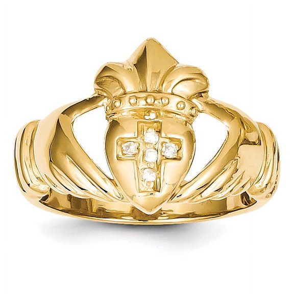 14k Yellow Gold H-I SI2 Quality Diamond claddagh ring. Carat Wt- 0.055ct