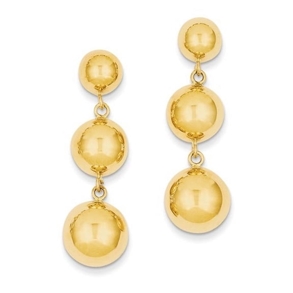 14k Yellow Gold Half Ball Button Post Dangle Earrings