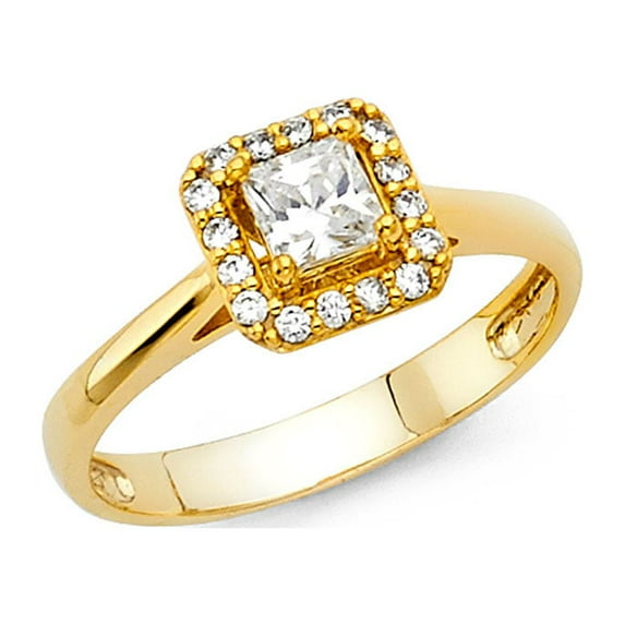 14k Yellow Gold Halo CZ Princess Engagement Ring Anniversary Solitaire Square CZ Bridal Band Size 8
