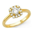 thumbnail image 1 of 14k Yellow Gold Halo Round CZ Engagement Ring Anniversary CZ Solitaire Square Halo Ring Band Size 8, 1 of 1