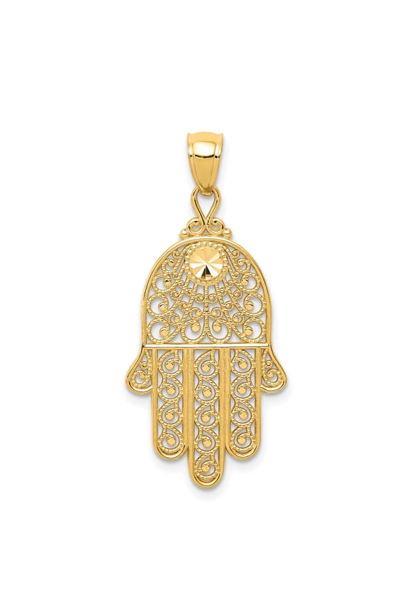 14k Yellow Gold Hamsa Hand Pendant for Women with Radiating Star, Filigree Design, Spiritual Middle Eastern Symbol, Gold Religious Amulet Necklace