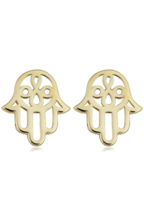 KoolJewelry 14k Yellow Gold Hamsa Stud Earrings