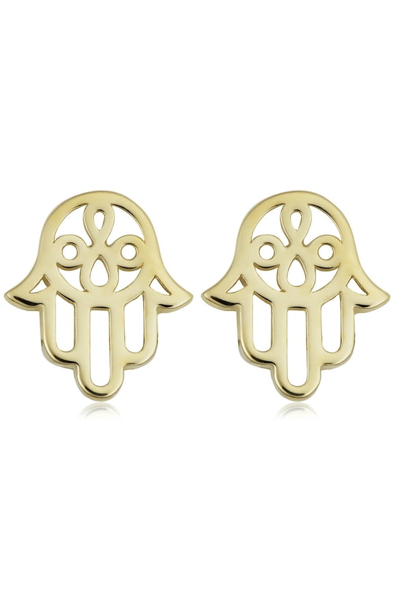 KoolJewelry 14k Yellow Gold Hamsa Stud Earrings