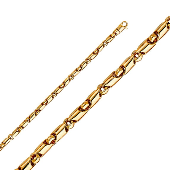 14k Yellow Gold Hand Made Bullet Chain Bracelet 4.8mm 8.5 Inch Link Bracelet for Women and Men