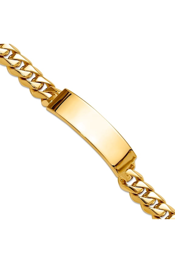 14k Yellow Gold Solid Hand Polished Traditional Link ID Bracelet 8 Inch 12mm Box Clasp Identification Bracelet for Women