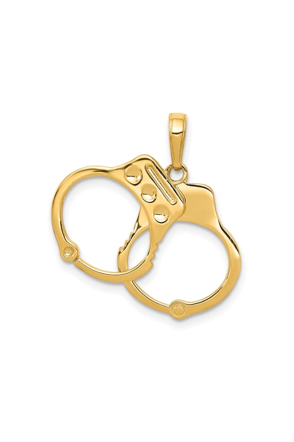 14k Yellow Gold Handcuff Pendant for Men and Women, Realistic Law Enforcement Charm Symbolizing Strength, Justice, or Commitment, Unisex Jewelry for Necklace or Chain