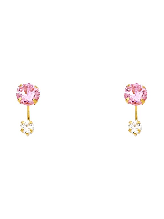 14k Yellow Gold Hanging Two Circles Stud Round Ear Cuff Bar Earrings Jewelry Female Unisex