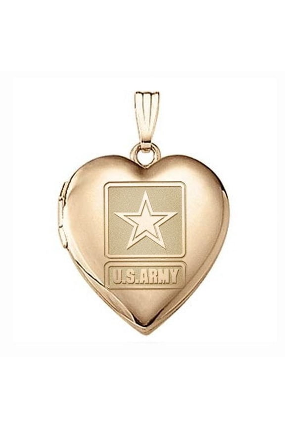 14k Yellow Gold Heart Army Picture Locket - over 3/4 Inch X 3/4 in
