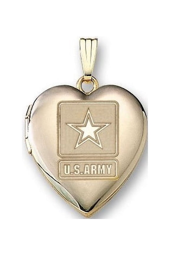 14k Yellow Gold Heart Army Picture Locket - over 3/4 Inch X 3/4 in