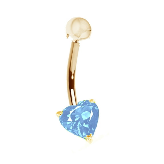 14k Yellow Gold Heart Belly Button Navel Ring Body Art