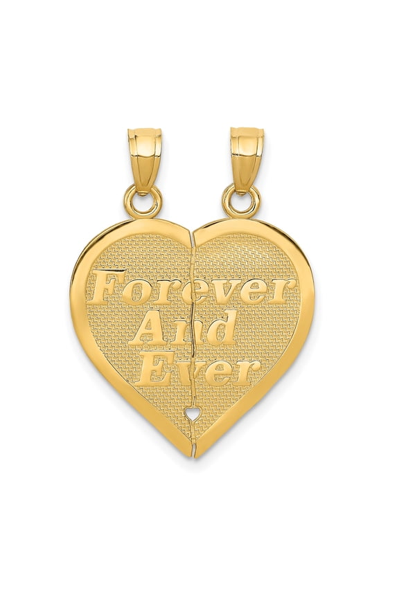 14k Yellow Gold Heart Breakaway Pendant Necklace for Women or Couples with Dual Bail, Split Design, Forever and Ever, Symbol of Love, Unity, Commitment