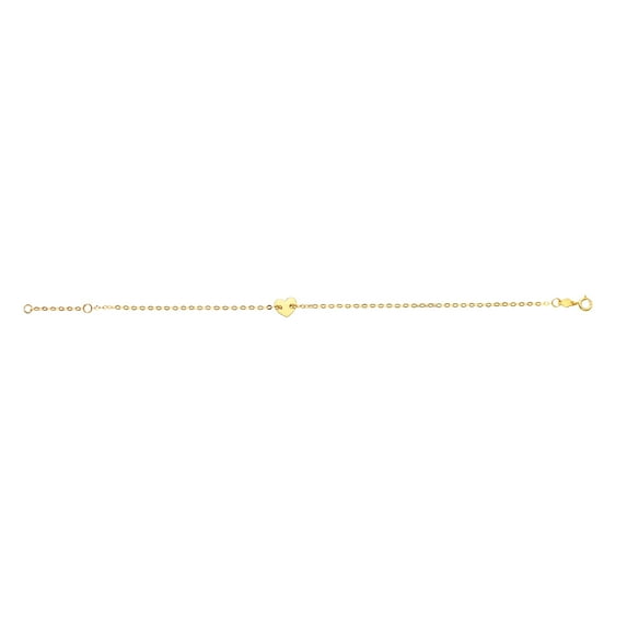 14k Yellow Gold Heart Charm Fancy Bracelet, 7"