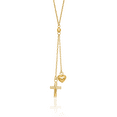 thumbnail image 1 of 14K Solid Yellow Gold Heart Holy Cross Graduated Chain Necklace, 1 of 3