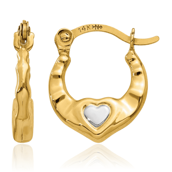 14K Solid Yellow Gold Heart Friendship Huggie Small Hoop Earrings
