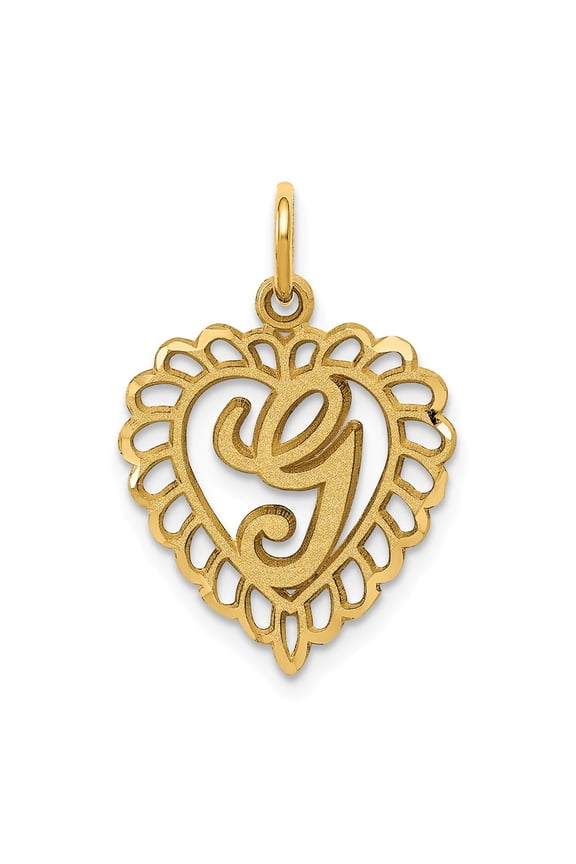 14k Yellow Gold Heart Letter G Charm Pendant